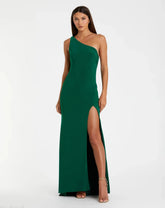 Green Jersey One Shoulder Draped Back Gown